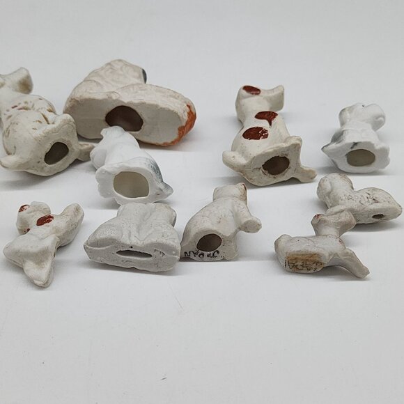 Vintage Antique Bisque Dog Figurines Set Of 10 - Miniature Collectibles Terrier - Picture 9 of 9